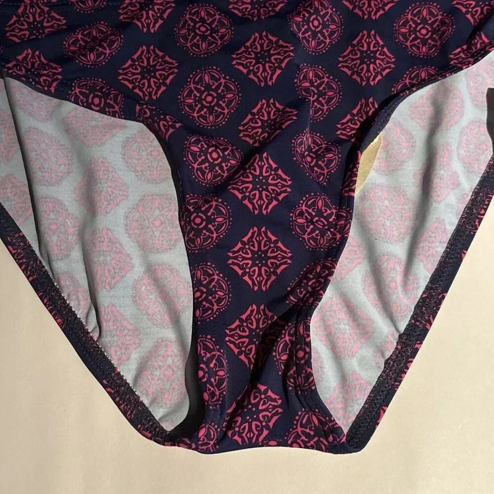 Talbots Miraclesuit High Rise Fold Over Bikini Bottom Estilo Blue Magenta Size 8